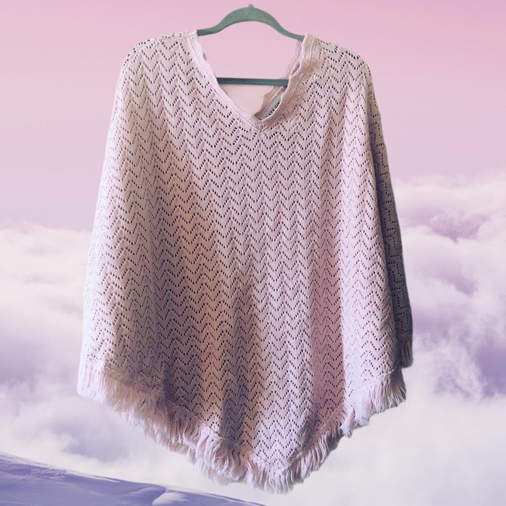 Vintage knitted pink/purple poncho